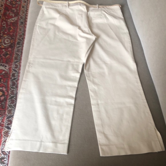 Cream cotton crop pant with belt. - Picture 2 of 4